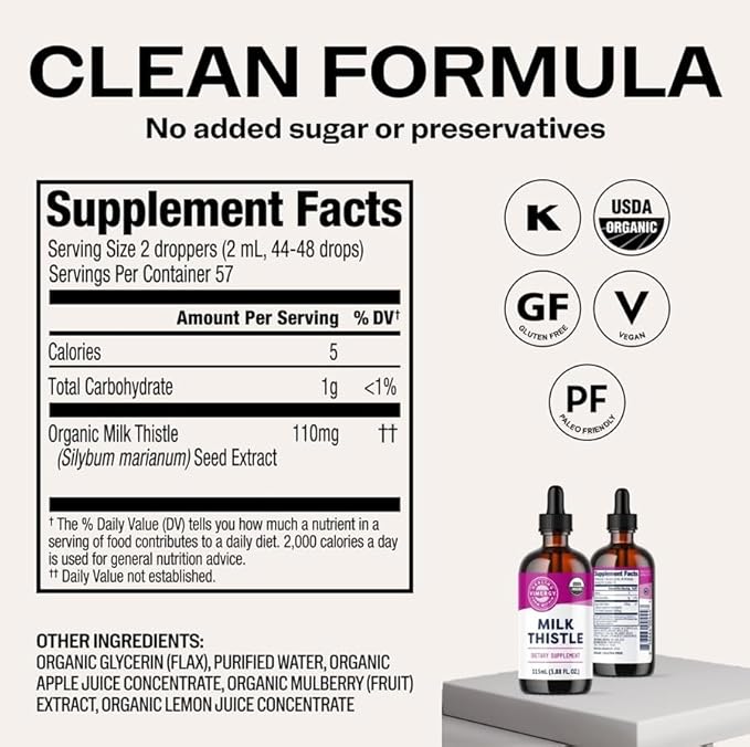 Vimergy Milk Thistle – Supports Liver Function* – Promotes Healthy Digestion* – USDA Certified Organic Vegan Gluten-Free – 115 mL (57 Servings)