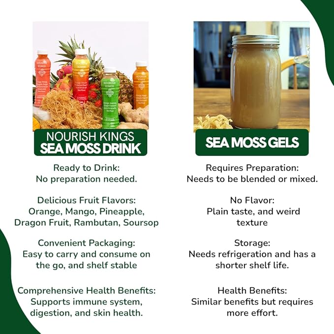 Nourish Kings- Sea Moss drink with Soursop Ginger &amp Orange juice No Added Sugars or Preservatives 12 pack of 15.2 Fl oz Bottles