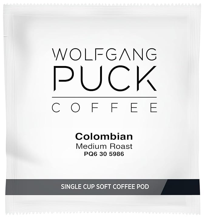 Wolfgang Puck Coffee Colombian Organic Fair Trade 9.5 Gram Soft Pod 18 Count (Pack of 6)