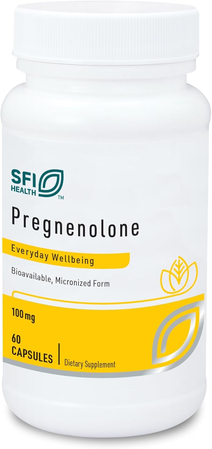 Klaire Labs SFI Health Pregnenolone - May Support Memory Mood &amp Energy for Adults - 100mg Derived from Wild Yam - Bioavailable &amp Micronized for Enhanced Absorption - Hypoallergenic (60 Capsul