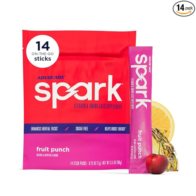 AdvoCare Spark - Energy Drink Mix - Vitamin &amp Amino Acid Supplement - Supports Energy &amp Focus* - Portable Immune Support* - Sugar-Free - Fruit Punch 14 Stick Packs (3.5 oz)