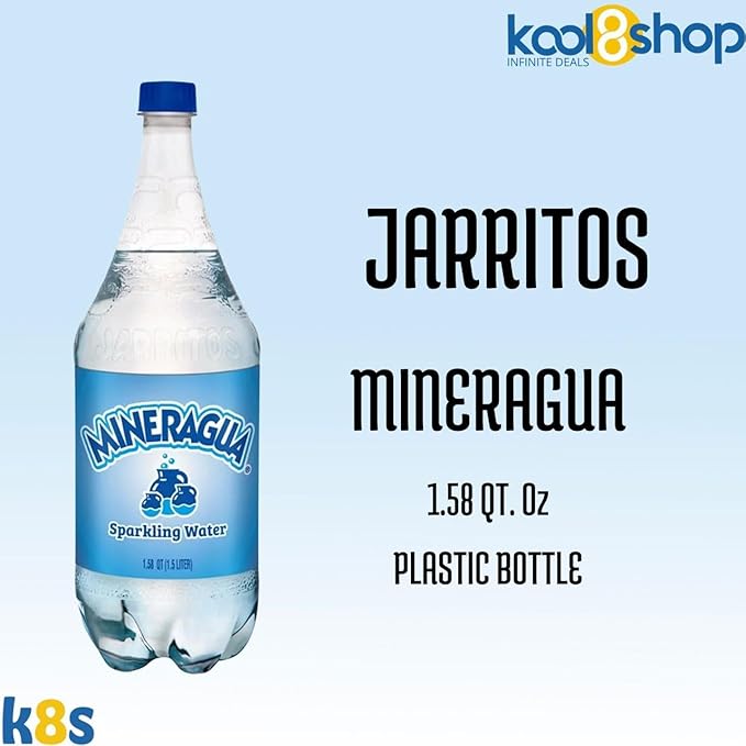 Jarritos Mineragua Mexican Soft Drink 1.5Lt Plastic Bottles 5 Pack + 15 Sugarcane Disposable Straws by KOOL8SHOP Infinite Deals