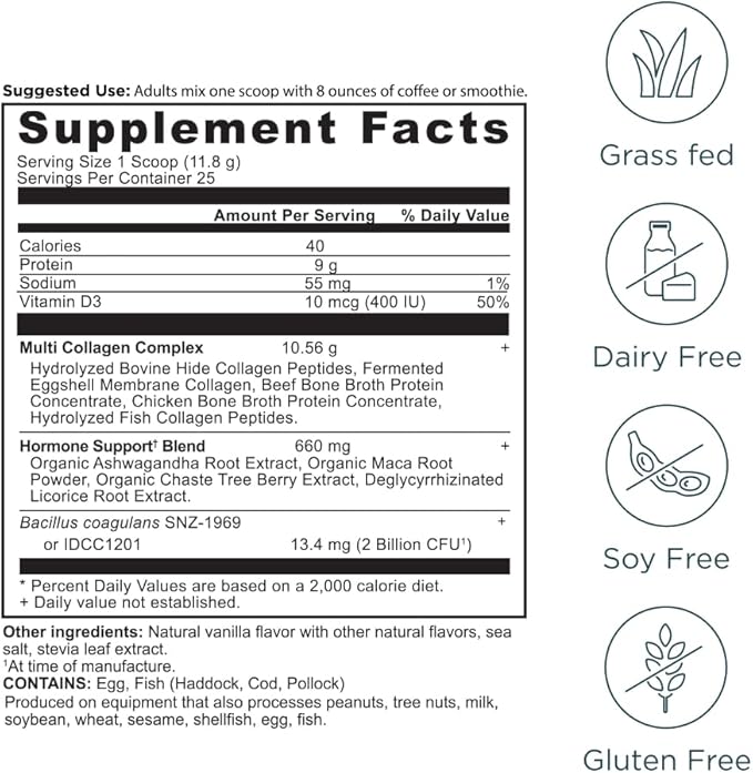 Ancient Nutrition Hormone Balance + Collagen Powder Supplement Hydrolyzed Collagen Peptides Key Clinically Validated Ingredient to Support Balanced Hormones and Boost Energy Vanilla 25 Servings