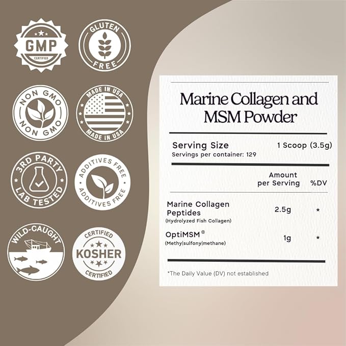 Zen Principle Hydrolyzed Marine Collagen Peptides Powder with OptiMSM® Supplement. Clinically Tested for Skin Support. Wild-Caught Fish Non-GMO. Container 16 oz
