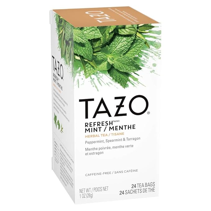 TAZO Refresh Mint Enveloped Hot Tea Bags Herbal Caffeine Free Non GMO 24 Count Pack of 6