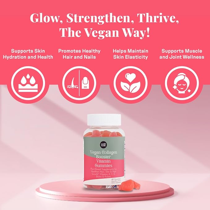 earth &amp elle Vegan Collagen Booster Gummies for Women with Biotin and Vitamins - Boosts Hair Nails and Skin Health Anti-Aging - Delicious Sugar Free Berry Flavor - Easy to Chew - 60 Count