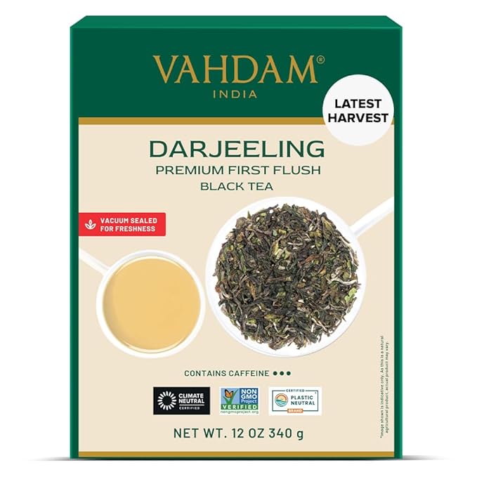 VAHDAM First Flush Darjeeling Tea - 170+ Cups (340g/12oz) Loose Leaf Black Tea - Flowery Aromatic &amp Delicious | Mellow &amp Fragrant | Vacuum Sealed Pack