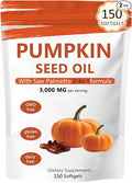 Pumpkin Seed Oil Capsules 2 in 1 Pumpkin Seed Oil with Saw Palmetto for Hair Growth 3000mg Per Serving Cold Pressed Supports Hair Heart Skin Supplement | Non-GMO | 150 Softgels | Only 1 Bag