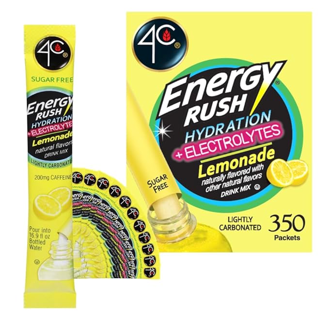 4C Powder Energy Rush Stix Energy Rush - Lemonade Electrolyte 350 Count Bulk Buy Singles Stix On the Go Refreshing Water Flavorings Value Pack