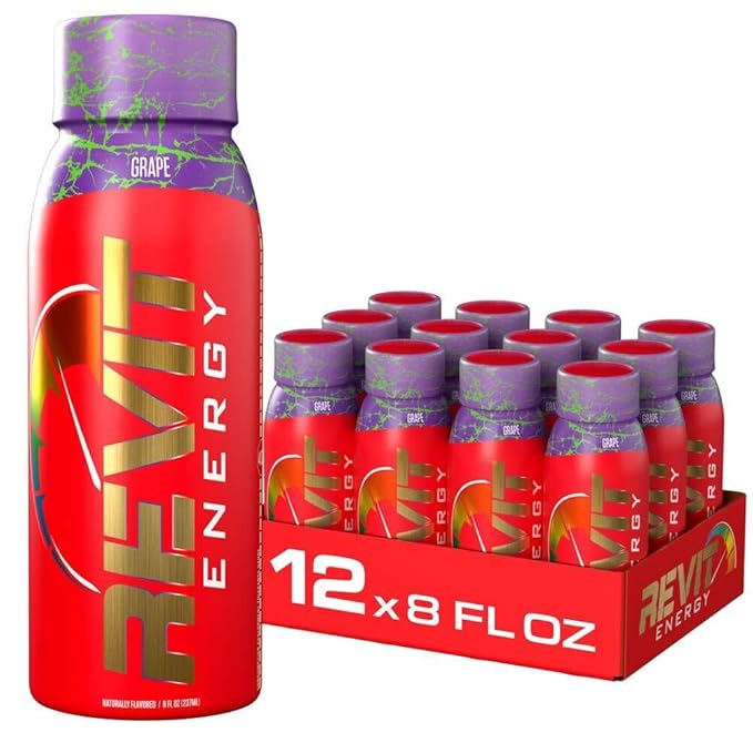 Steel Revit Energy Drink Grape 8oz (12-Pack) | 300mg Caffeine 7 Essential Vitamins | Sugar-Free Resealable Cap All-Day Energy (1.2 PK Grape)