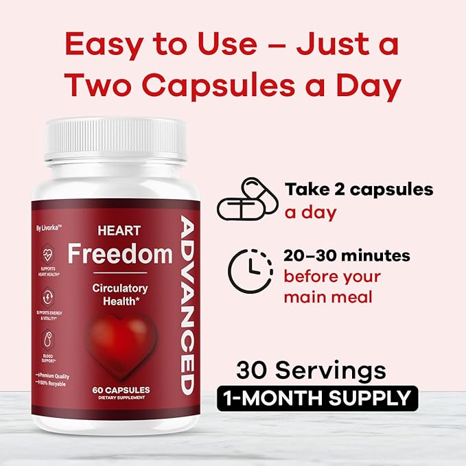 Heart Freedom - Heart Freedom Capsules Official Pills All Natural Ingredients - Maximum Strength Premium Advanced Formula Support Health &amp Wellness 60 Capsules for 1 Month
