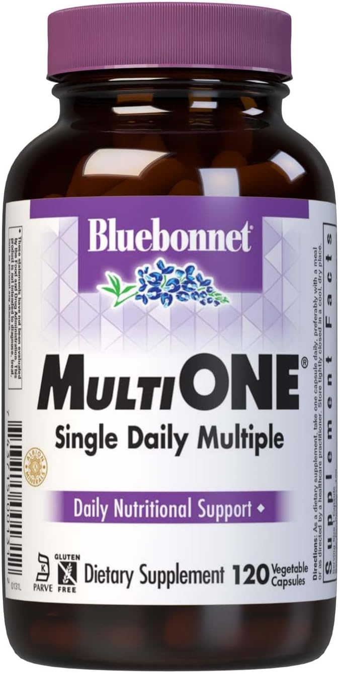 Bluebonnet Nutrition Multi One (With Iron) Vegetable Capsules Complete Full Spectrum Multiple Vitamin Supplement B Vitamins Gluten &amp Milk free kosher 4 Month Supply 120 Count