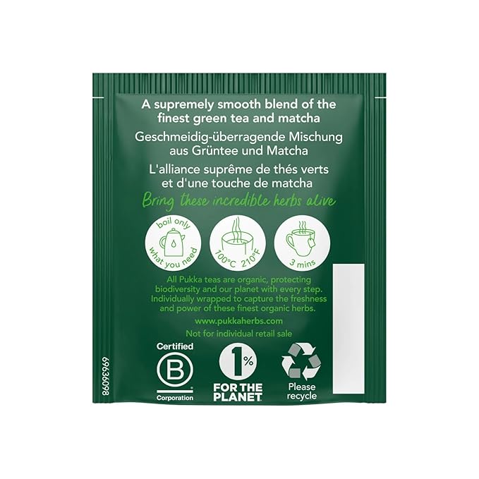 Pukka Supreme Matcha Green Organic Herbal Tea 20 individually wrapped Tea Bags (Pack of 6)