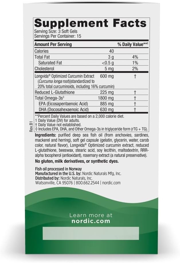 Nordic Naturals Recovery Plus Unflavored - 45 Soft Gels - 1800 mg Omega-3 Fish Oil - 600 mg Longvida Optimized Curcumin - Cellular Health &amp Recovery - Post-Exercise Muscle Support - 15 Servings