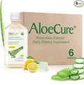 AloeCure USDA Organic Aloe Vera Juice Lemon Flavor - Made Within 12 Hours of Harvest - Natural Digestive Supplement for Balanced Stomach Acidity - Support Digestive and Immune Health 6 Btls x 16.7oz