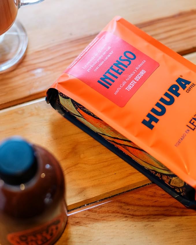 HUUPA Intense Wood-Fired Roasted Coffee 100% Arabica and Robusta Blend High Caffeine Dark Roast Whole Bean Intense 16 oz