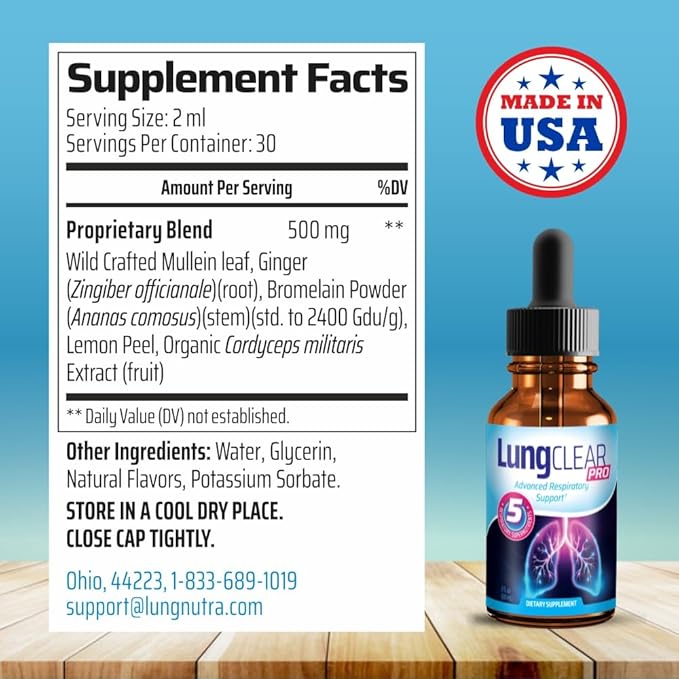 Lung Support Supplement Drops with Wild Mullein Leaf Extract for Lungs and Mucus Relief Support - 2 Fl oz - 3 Bottles