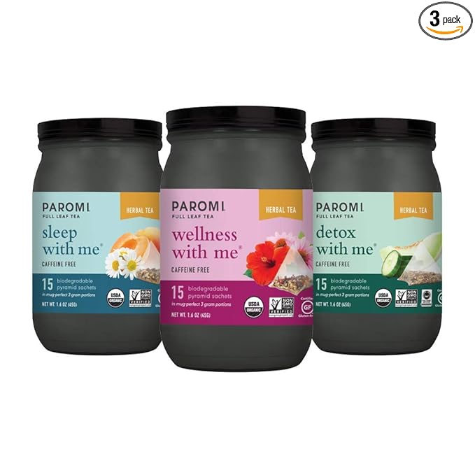 Paromi Immunity Sleep and Detox Organic Tea Variety Pack Signature Jar 15 Count (Pack of 3)