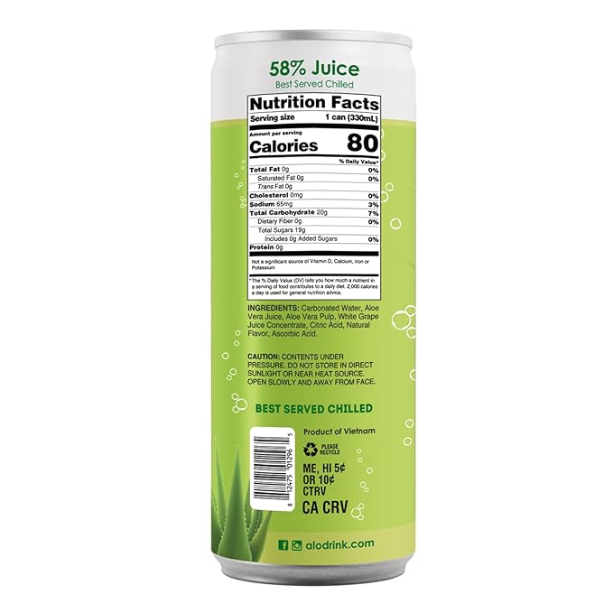 ALO Sparkling White Grape Carbonated Aloe Vera Juice Drink | 11.2 fl oz Pack of 12 | Plant-Based Beverage Vegan