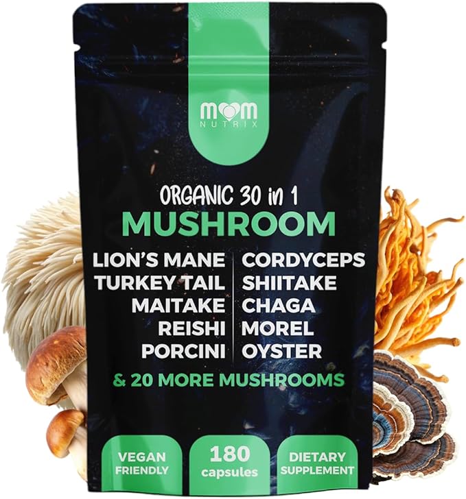 30 in 1 Ultimate Mushroom Supplement - 180 Mushroom Capsules Organic - Lion’s Mane Cordyceps Chaga Reishi Turkey Tail Mitake Shiitake &amp More - Brain &amp Immune Support