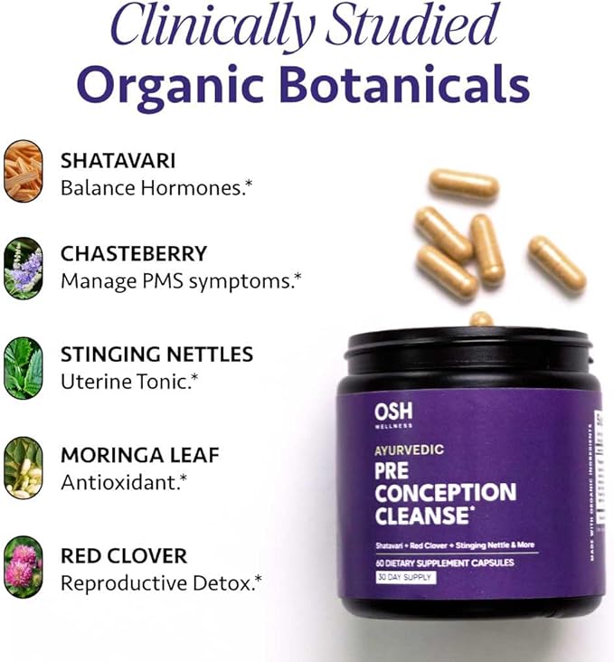 Ayurvedic Preconception Cleanse | Ovarian &amp Uterus Cleanse for Hormonal Balance | TTC Support | PCOS Supplements | Cycle Regularity | with Stinging Nettle Red Clover and more | 30 Servings