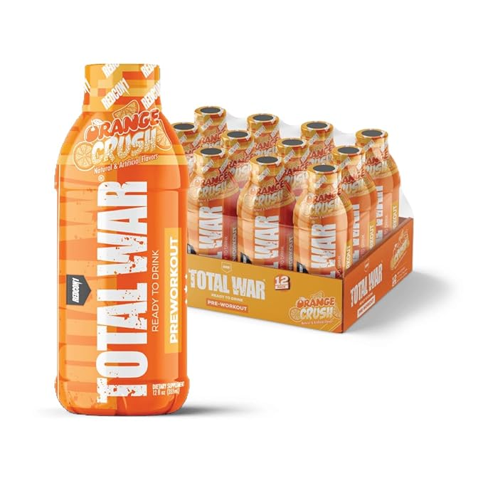 REDCON1 Total War Ready to Drink Pre Workout - Endurance Boosting Keto Friendly RTD Formula - Amino Acid + Citrulline Malate Pre Workout Drink for Men &amp Women (Orange Crush 12 Servings)