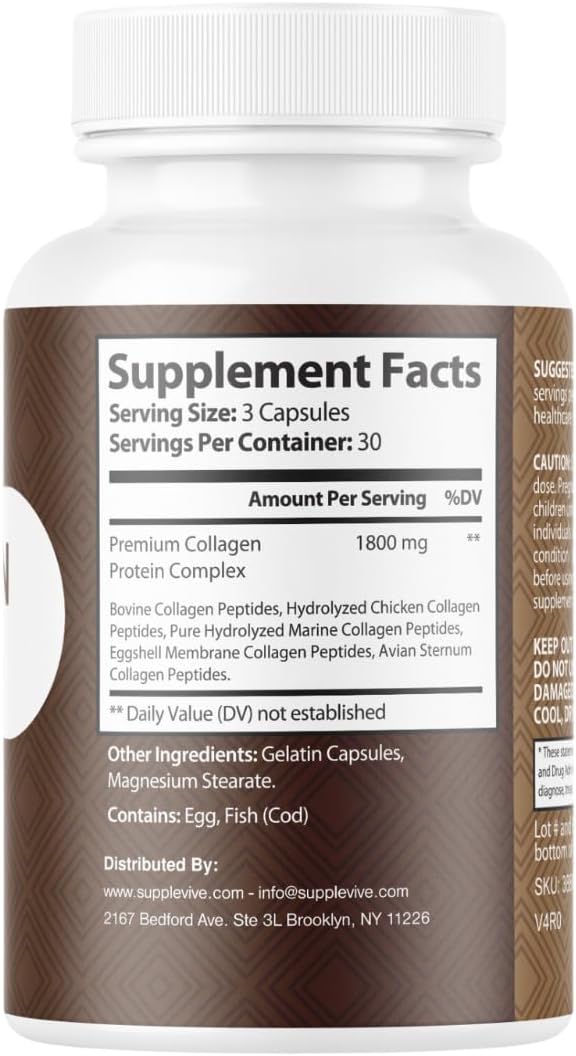 Collagen Ultra Complex Types I II III V &amp X Multi Collagen Protein Peptides Supports Hair Skin &amp Nails - Joint Support Pure Hydrolyzed Collagen Peptides Supplement 90 Capsules (6)