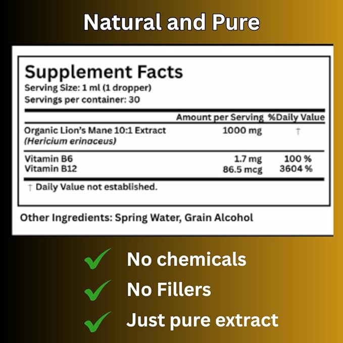 Lion’s Mane Tincture Enhanced High Potency Double Extracted 60 Daily Doses