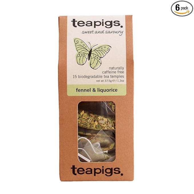 Teapigs Fennel &amp Liquorice Herbal Tea Bags Made With Whole Tea Leaves Natural Ingredients Non-GMO Caffeine-Free – 90 Count (6 Packs of 15 Teabags)