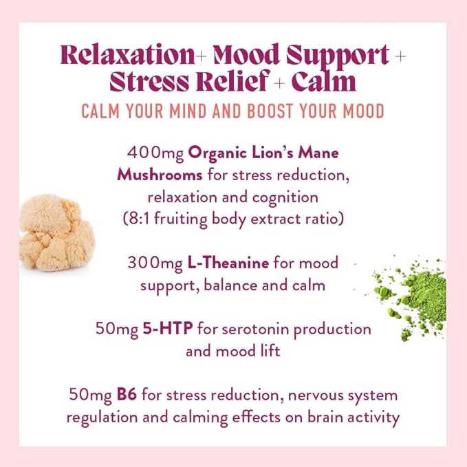 Microjoy Elevate – Mood Support Relaxation &amp Stress Relief Gummies – with L-Theanine Lion’s Mane 5-HTP &amp B6 – Vegan Non-GMO – 30ct – Strawberry