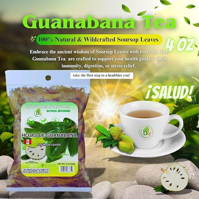 Guanábana Hoja Seca Té (Soursop) Combo – Dried Leaves Tea (4 oz Bag) + Capsules (90 Capsules 1100 mg per Serving Organically Grown) – 100% Natural Vegan Powerful Antioxidants–by Bexpertsusa