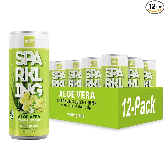 ALO Sparkling White Grape Carbonated Aloe Vera Juice Drink | 11.2 fl oz Pack of 12 | Plant-Based Beverage Vegan