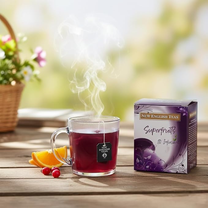 New English Teas Fruit &amp Herbal Tea 120 Teabags 12 Packs of 10 Individually Wrapped Tea Bags Naturally Caffeine Free (Superfruit)