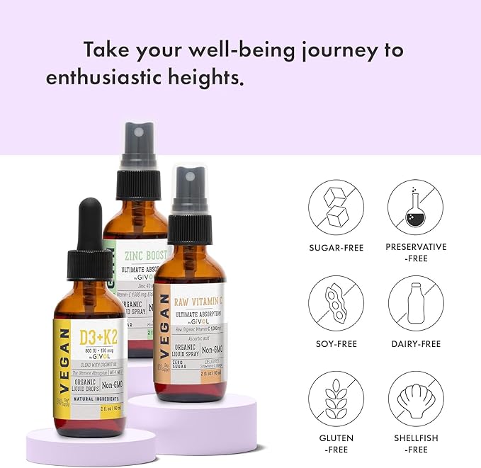 Raw Vitamin C D3 &amp K2 Liquid Zinc Picolinate - Premium Liquid Vitamins - 180 Days Supply -Trio Bundle