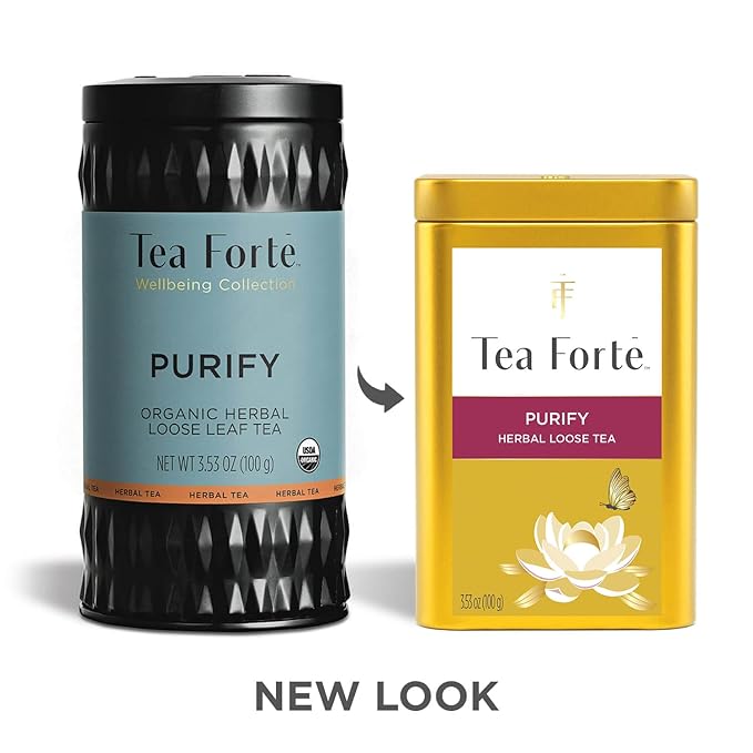 Tea Forte Purify Premium Loose Leaf Caffeinated Herbal Tea Blend Canister Makes 35-50 Cups
