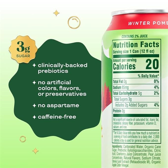 Bloom Pop Prebiotic Soda 12 Pack Winter Pomberry Flavor 12oz Cans | Prebiotic Soda for Gut Health Low Calorie Soda No Caffeine Healthy Soft Drink Alternative