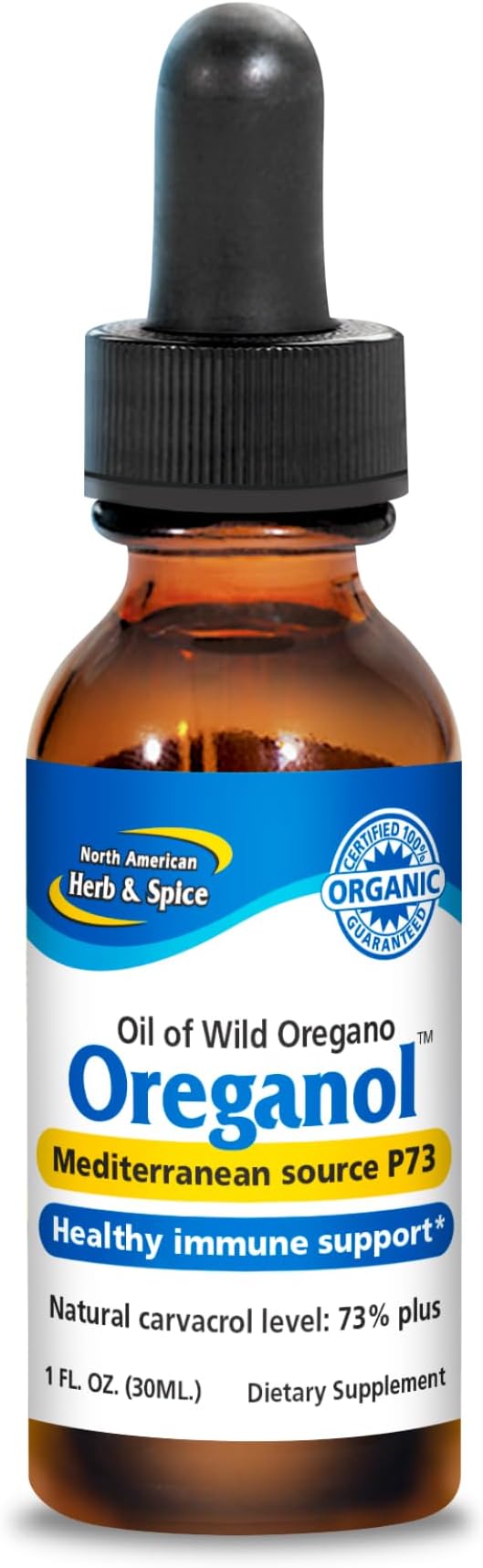 NORTH AMERICAN HERB &amp SPICE Oreganol - 1 fl. oz. - Unprocessed Wild Organic Oregano Oil - Mediterranean Source P73 - Non-GMO - 432 Servings