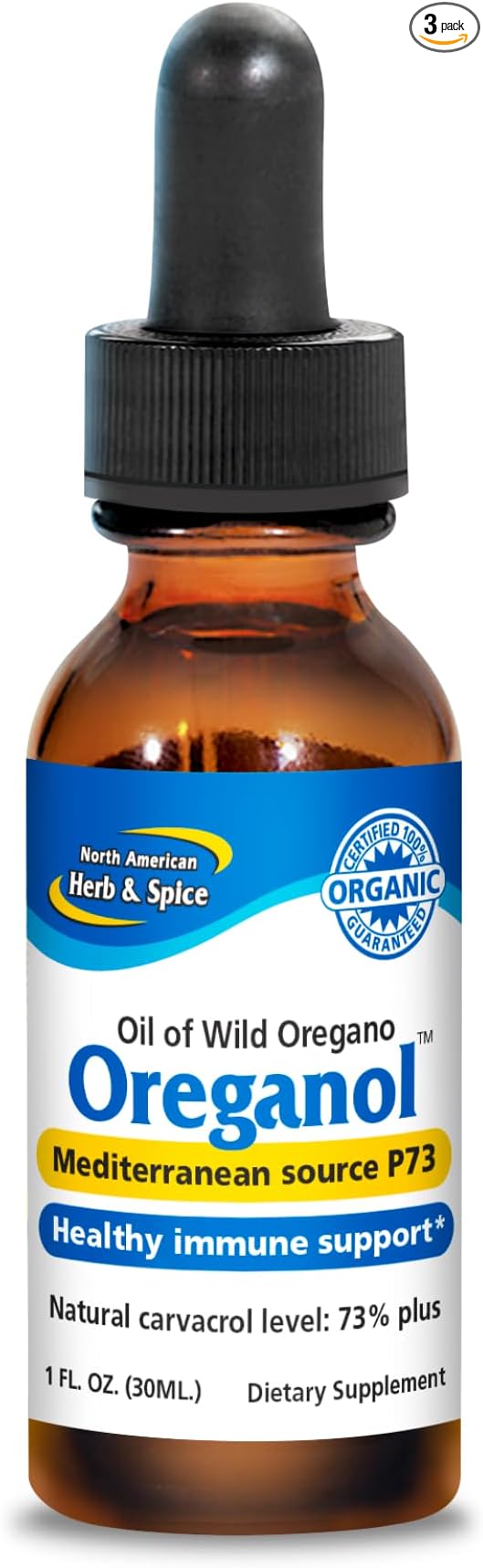 NORTH AMERICAN HERB &amp SPICE Oreganol - 1 fl oz Pack of 3 - Unprocessed Wild Organic Oregano Oil - Mediterranean Source P73 - Non-GMO - 1296 Total Servings