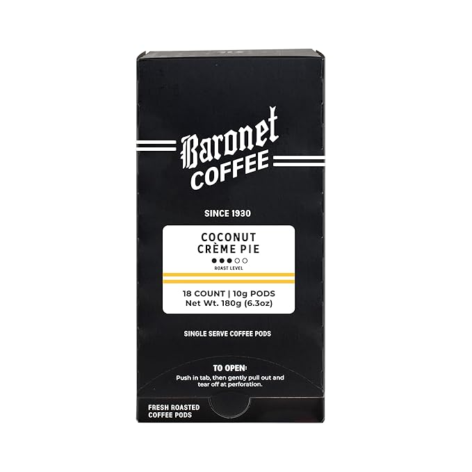 Baronet Coffee Pods [Coconut Creme-54 Pods] Flavored Single Cup Use Like Senseo [3 Boxes of 18 Single Serve 10 Gram] Regular Strength Medium Roast [Coconut Creme]