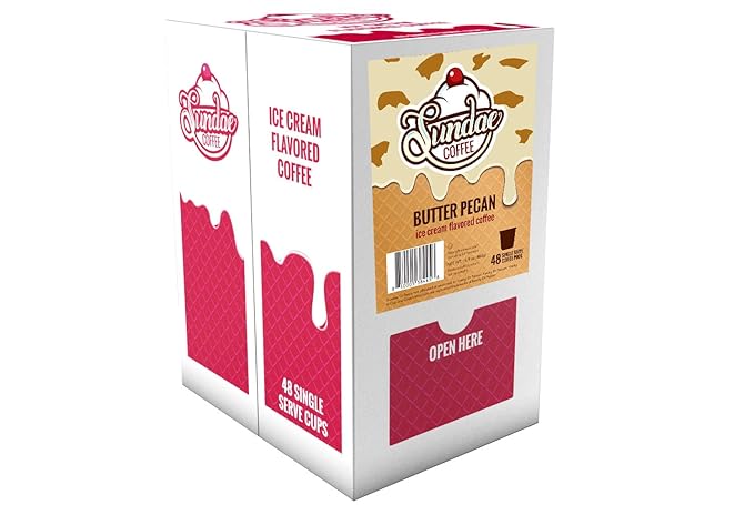 Sundae Ice Cream Flavored Coffee Pods Compatible with 2.0 Keurig K-Cup Brewer (Butter Pecan) 48 Count