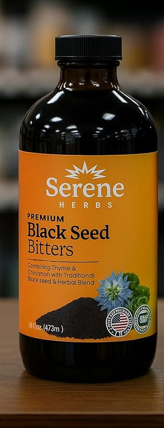 Serene Herbs Premium Black Seed Bitters Thyme &amp Cinnamon Blend 18 fl oz