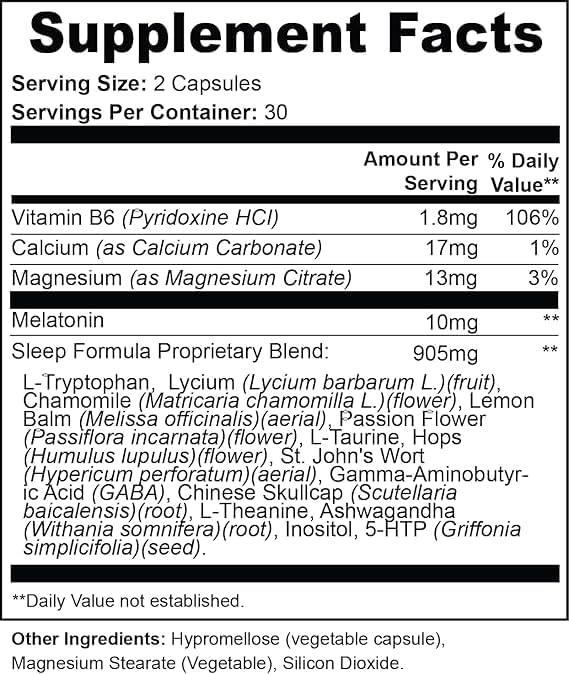 Sleep Formula 60 Capsules All Natural Ingredients Improves Your Sleep Quality in A Natural Way Deep and REM Sleep from