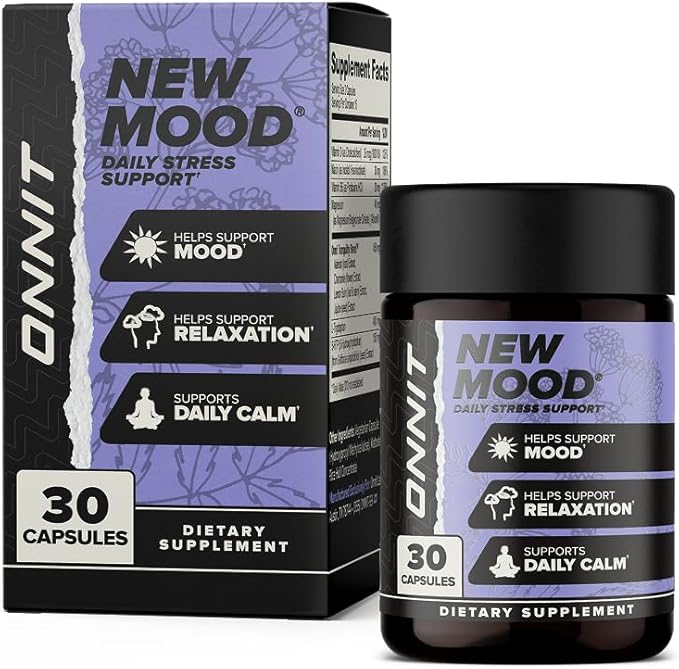 ONNIT New Mood Daily Stress Support Capsules IGEN™ Non-GMO Tested Sleep and Mood Support Supplement for Men and Women Daily Stress Management Capsules 30 Count