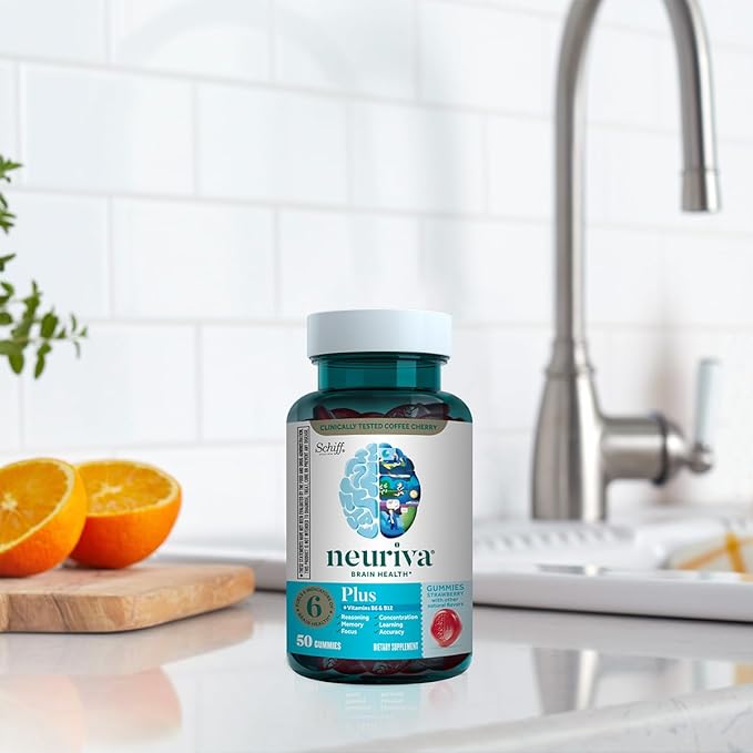 NEURIVA Plus Brain Supplement for Memory Focus &amp Concentration + Cognitive Function with Nootropics Phosphatidylserine and Neurofactor VIT B6 &amp B12 Strawberry Flavor 50 Gummies (3 Pack)