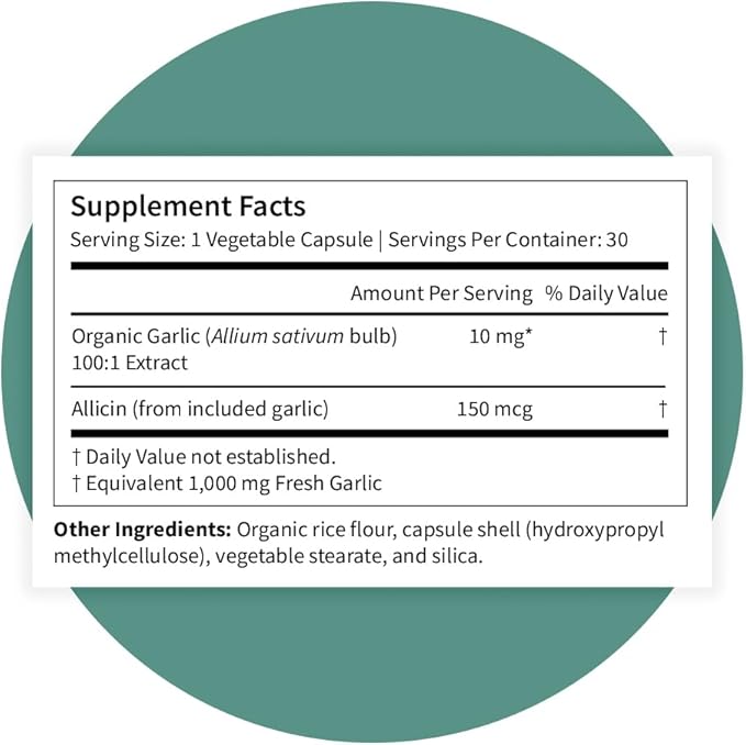 Pattern Wellness Odorless Organic Garlic - 1000mg - Supports Circulatory &amp Immune Health - Non-GMO Gluten Free Vegan - 30 Capsules