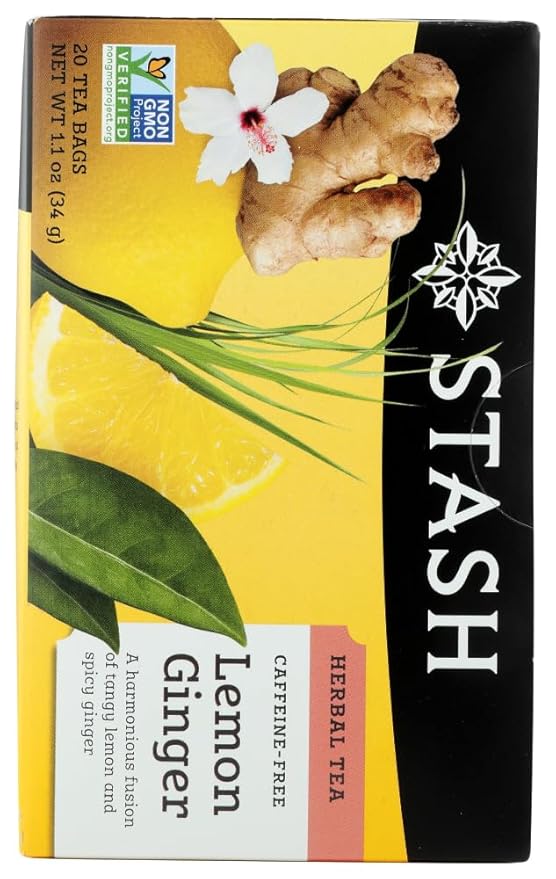 Stash Tea Company Premium Lemon Ginger Herbal Tea Caffeine Free - 20 Bag (Pack of 6)