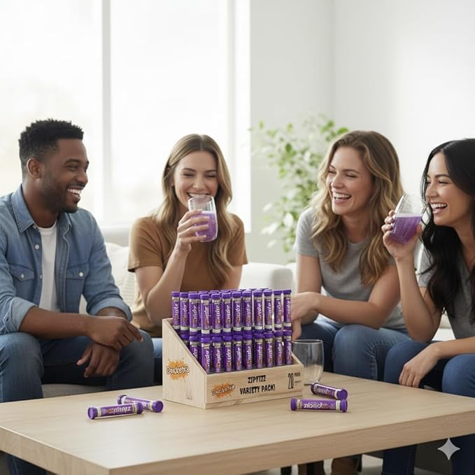 Zipfiz Energy Drink Mix Grape 20-Pack | 3-in-1 Performance: Sustained Energy Rapid Hydration and Essential Vitamins | 100mg Natural Caffeine 0g Sugar 20 Calories | 2500mcg B12 &amp Electrolyte