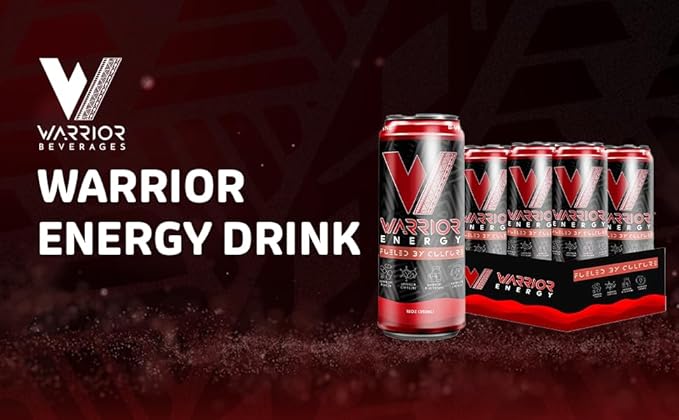 Warrior Energy Drink Regular Sugar - Fuel Your Day with our Low-Calorie High-Energy Boost Packed with B-Vitamins Balanced Caffeine &amp Unique Taste - 12oz 12-pack