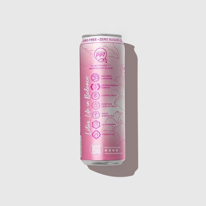 Pink Lotus Plant Power Drink™ | Sugar Free Low Calorie | 160 mg Natural Caffeine from Green Coffee Bean | Plant-Based Ingredients | Zero Sugar | 10 Calories | 12 oz Cans | 12 Count