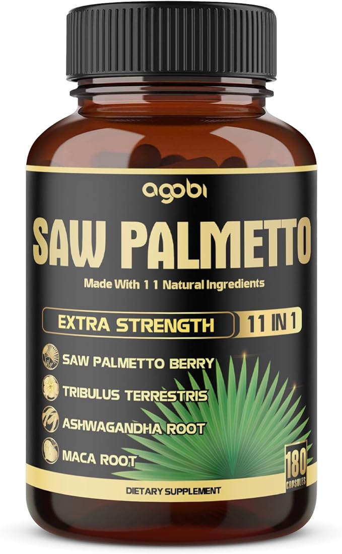 11in1 Saw Palmetto Capsules with Ashwagandha Turmeric Tribulus Maca Green Tea Ginger Holy Basil &amp More - Healthy Prostate &amp Hair Support - 180 Count 6-Month Supply